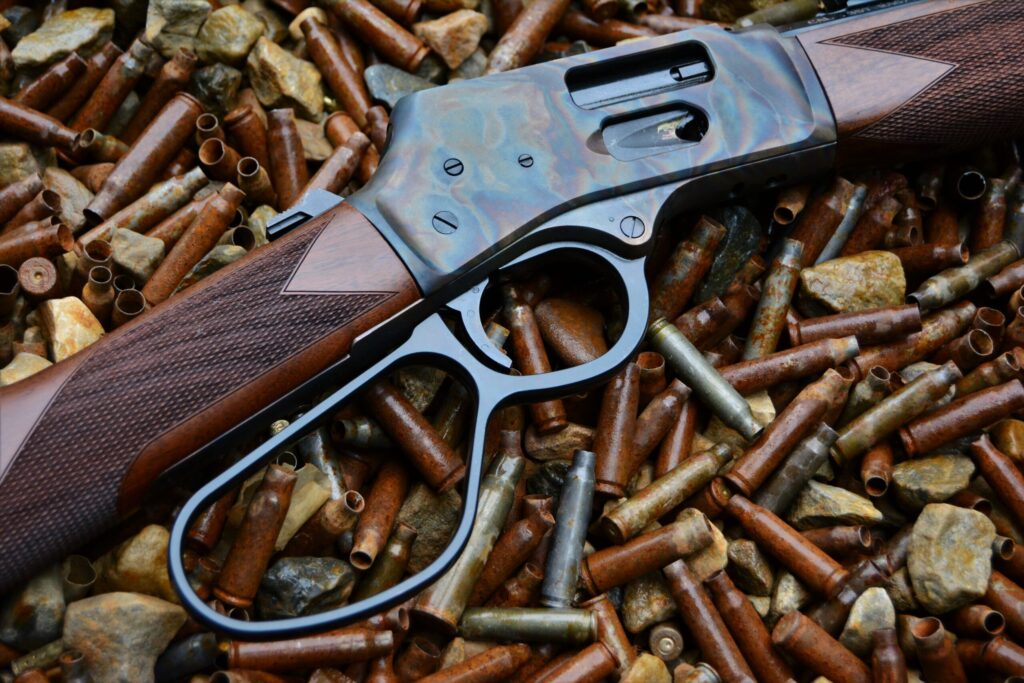 rifle close up on used case background