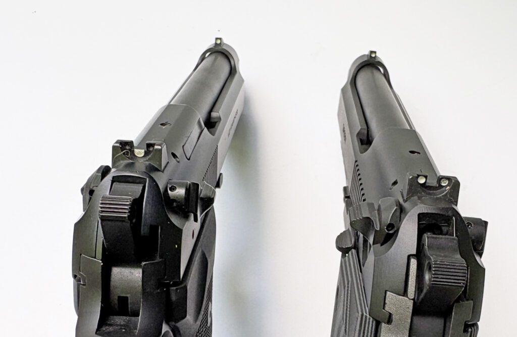 Two pistol sights from the rear for comparison