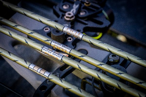 crossbow bolts on tool on bench