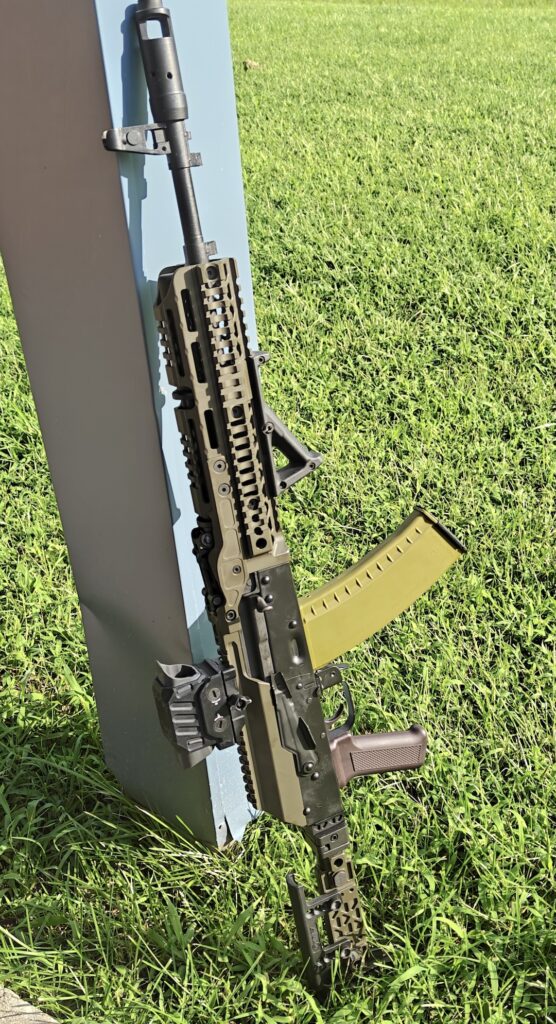rifle resting on post